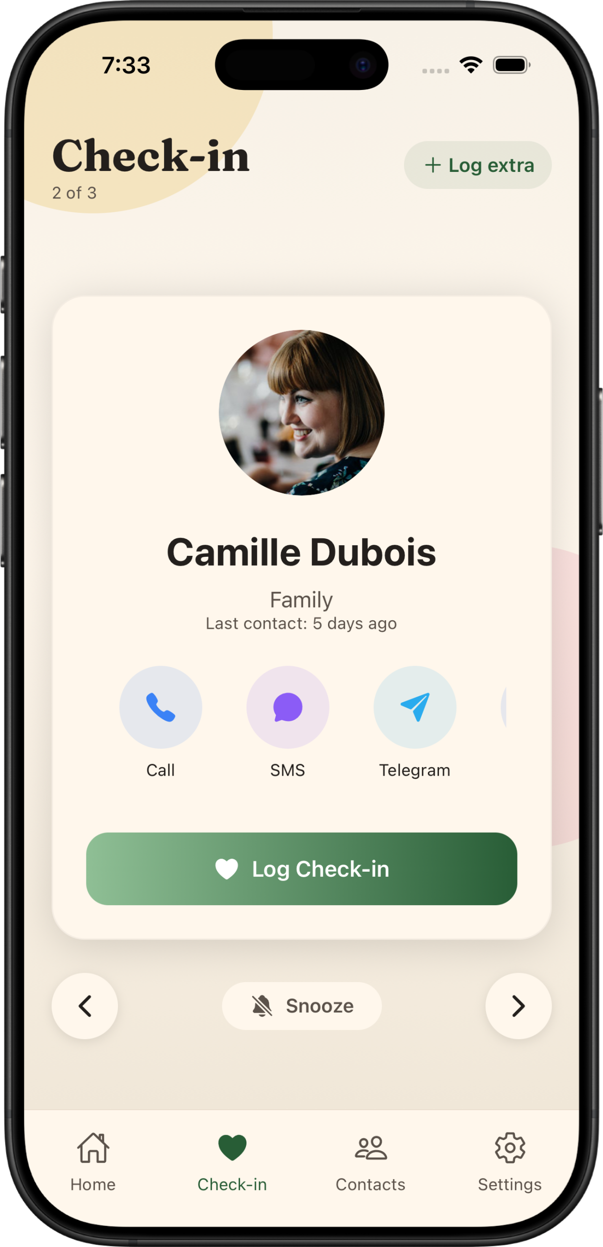 Check-in prompt for a contact
