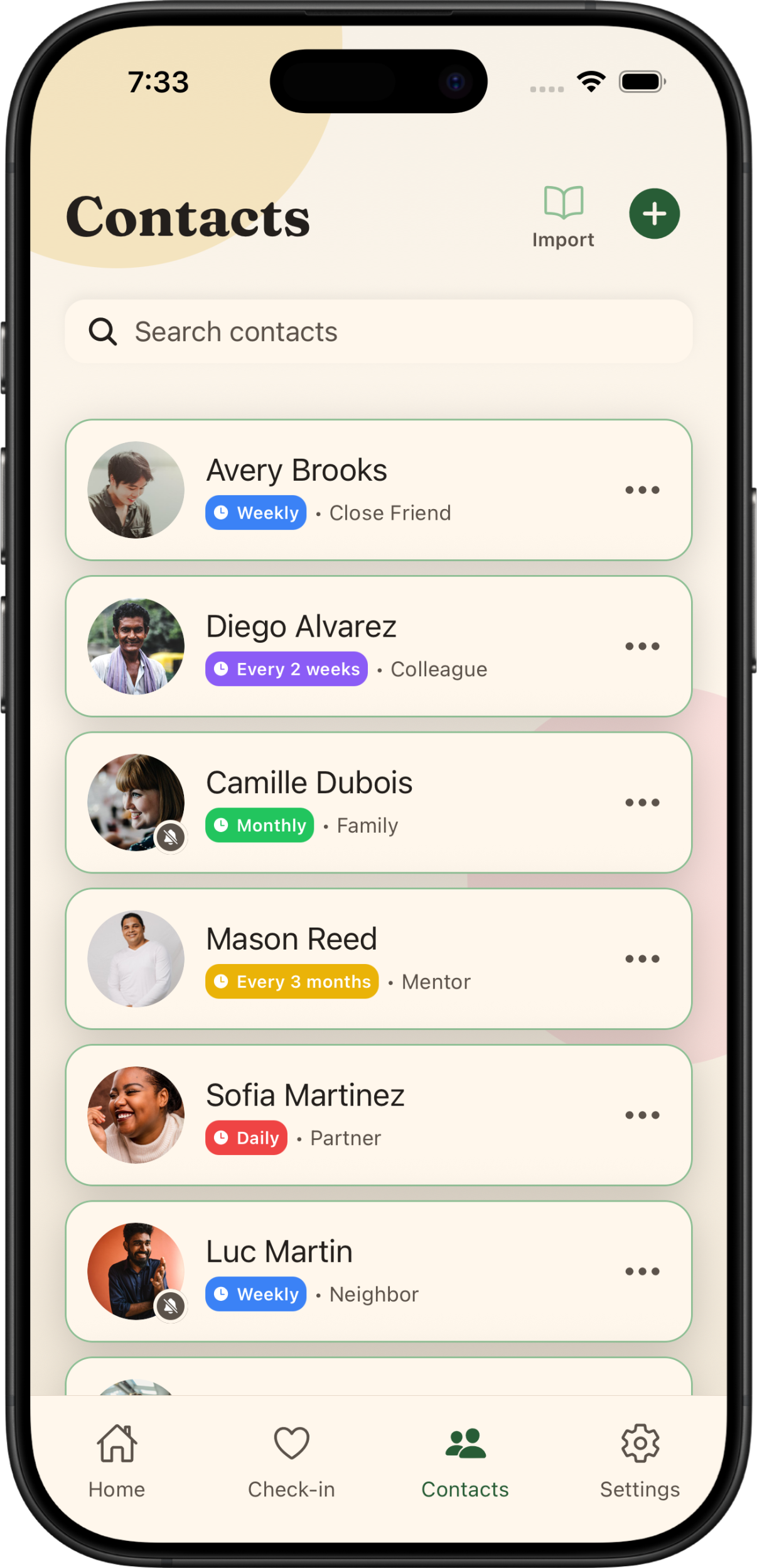 Contacts list with avatars