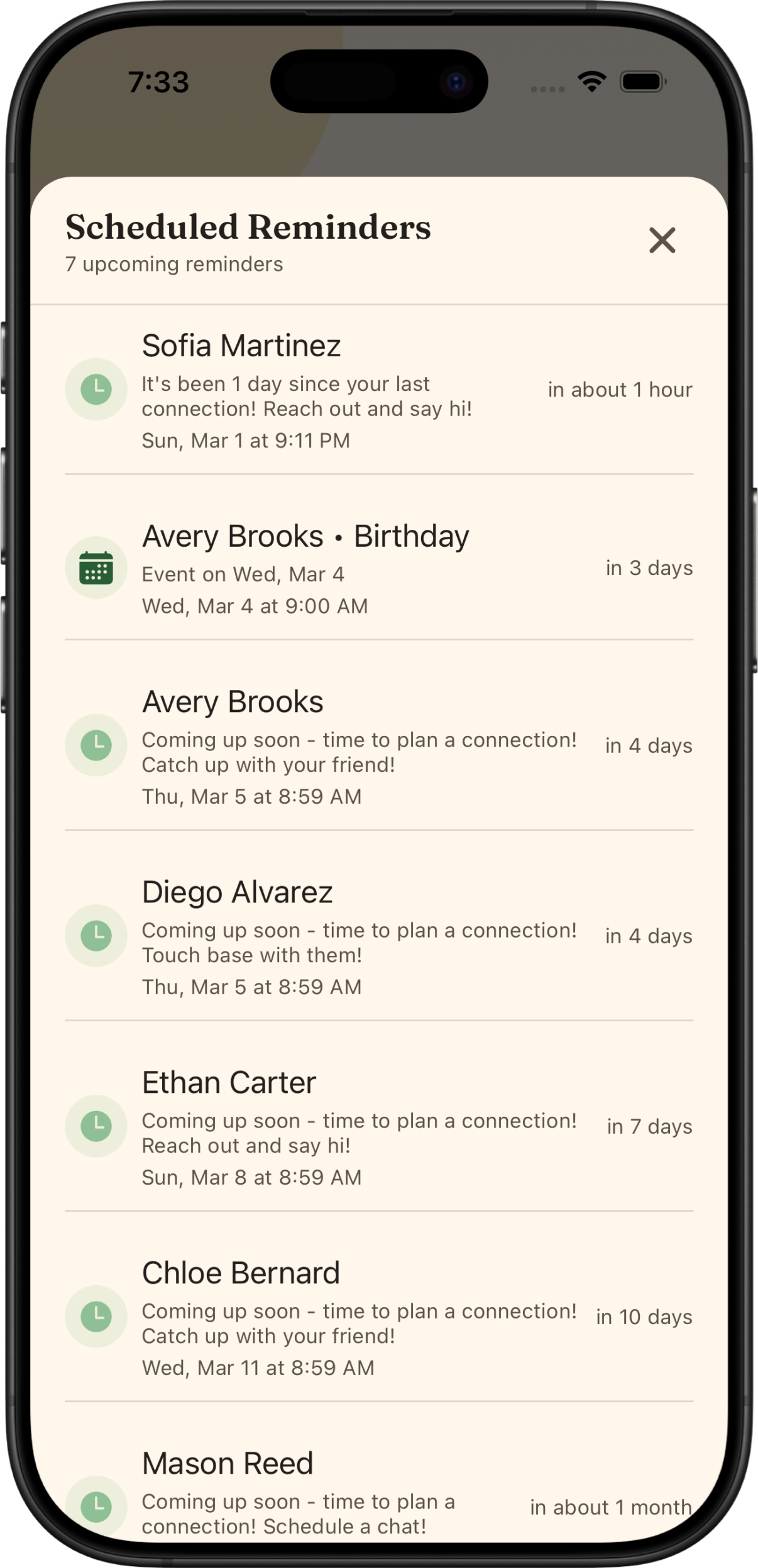 Scheduled reminders list